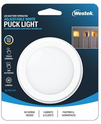 Westek BL-PCCT-W1 Adjustable Puck Light, AA Battery, LED Lamp, 80 Lumens, 3000, 4000, 5000 K Color Temp, White