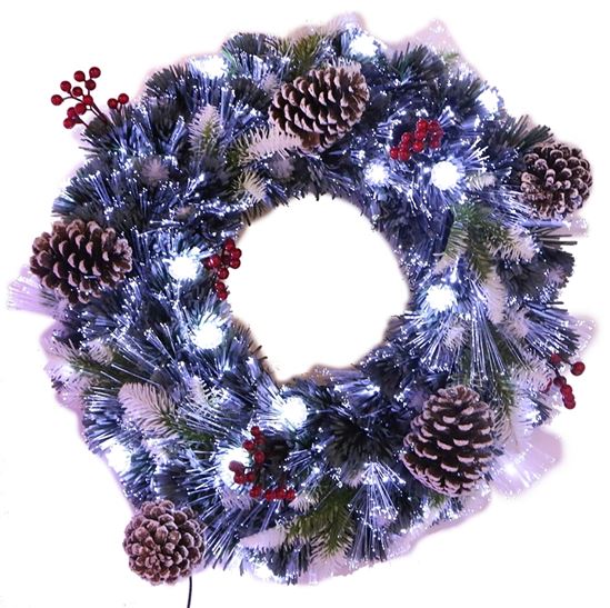Hometown Holidays 54701 Wreath, Mixed Needle, cUL Adapter, White Bulb, Metal Frame Mounting