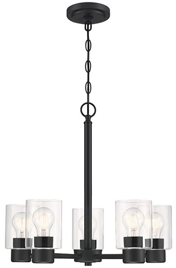 Westinghouse Sylvestre Series 6115300 Chandelier, 1-Tier, 5-Lamp, LED Lamp, Steel Fixture, Black Fixture