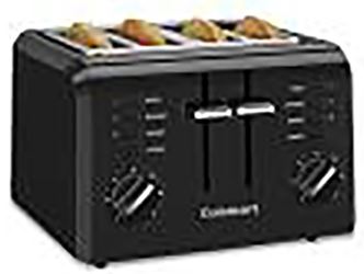 Cuisinart CPT-142BK Toaster, 4-Slice, 7, Button, Dial, Lever Control, Plastic/Stainless Steel, Black
