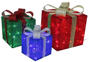 Hometown Holidays 56703 Pre-Lit 3D Gift Box, Mesh, Multi-Color, Mini Bulb, Internal Light/Music: Light