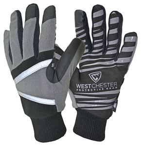 West Chester 96650/L Winter Gloves, L, 10-3/8 in L, Reinforced, Wing Thumb, Hook and Loop, Wrist Strap Cuff, Black/Gray