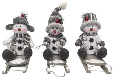 Hometown Holidays Plush Snowman On Sled Toy, Assorted, 10 in  12 Pack 