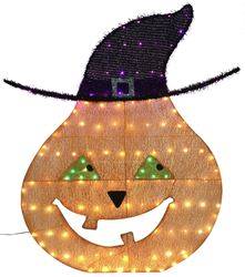 Hometown Holidays 72719 Pre-Lit 2D Pumpkin Halloween Decoration, 40 in H, Black/Orange, Internal Light/Music: Light