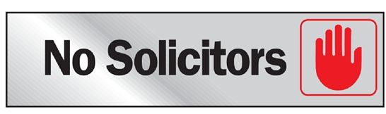 HY-KO 473 Graphic Sign, No Solicitors, Silver Background, Vinyl, 2 in H x 8 in W Dimensions  10 Pack