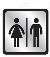 HY-KO 493 Restroom Sign with Frame, Silver Background, Plastic, 4 in H x 4 in W Dimensions  5 Pack