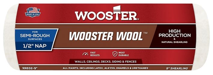 Wooster RR6329 Roller Cover, 1/2 in Thick Nap, 9 in L, Lambskin Cover 