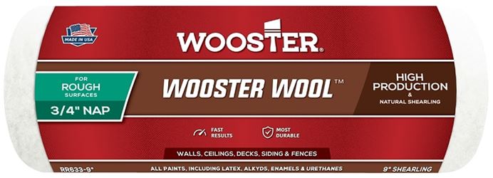 Wooster RR633-9 Roller Cover, 3/4 in Thick Nap, 9 in L 