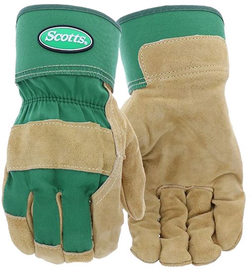 Scotts SC75525/L Gloves, Men's, L, Reinforced Thumb, Safety Cuff, Green/Tan