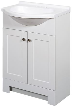 Zenna Home SEC24WW 2-Door Euro Shaker Vanity with Top, Wood, White, Cultured Marble Sink, White Sink