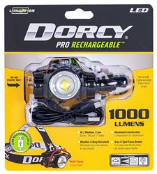 Dorcy Pro 41-2121 Headlamp, 2200 mAh, Lithium-Ion, Rechargeable Battery, LED Lamp, 1000 Lumens, Area, Spot Beam, Black