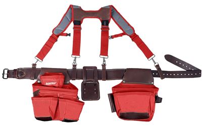 Bucket Boss 55505-RD Suspension Rig Tool Belt, 52 in Waist, Leather, Red, 19-Pocket