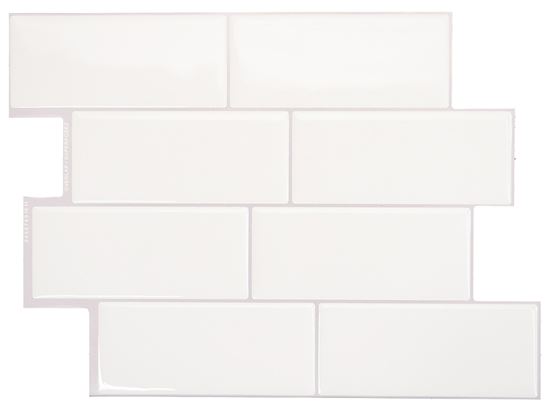 Smart Tiles Mosaik Series SM1100G-04-QG Wall Tile, 8.38 in L Tile, 11.56 in W Tile, Straight Edge, Resin, White, Glossy  6 Pack