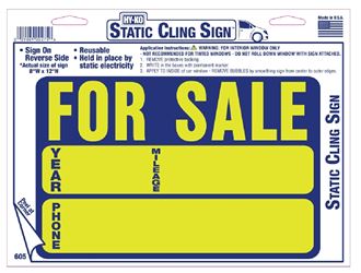HY-KO 605 Static Cling Neon Sign, FOR SALE, Yellow Legend, Blue Background, Vinyl, 8 in H x 12 in W Dimensions  10 Pack