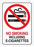 HY-KO D-28 Deco Sign, NO SMOKING INCLUDING E-CIGARETTES, White Background, Plastic, 7 in H x 5 in W Dimensions  5 Pack