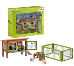 Schleich-S Farm World Series 42420 Rabbit Hutch Toy, 3 to 8 years, Plastic, Brown/Green