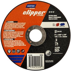 Norton Clipper Classic A AO Series 70184601456 Cut-Off Wheel, 5 in Dia, 0.045 in Thick, 7/8 in Arbor, 1/EA