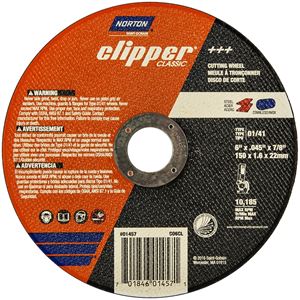 Norton Clipper Classic A AO Series 70184601457 Cut-Off Wheel, 6 in Dia, 0.045 in Thick, 7/8 in Arbor, 1/EA