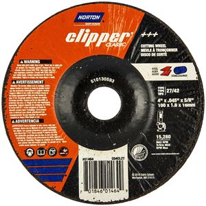 Norton Clipper Classic A AO Series 70184601464 Cut-Off Wheel, 4 in Dia, 0.045 in Thick, 5/8 in Arbor, 1/EA