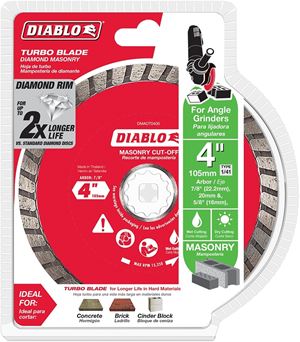 Diablo DMADT0400 Cut-Off Disc, 4 in Dia, 7/8 in, 5/8 in, 20 mm Arbor, Diamond Cutting Edge, Turbo Rim