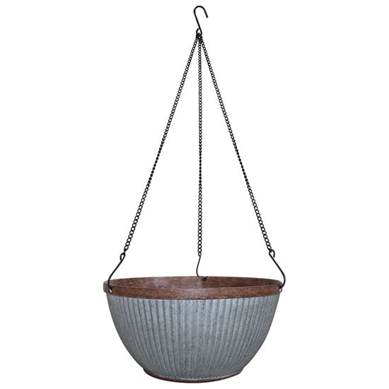 Southern Patio HDR-054801 Westlake Hanging Basket, Grooved Pattern, Resin, Rustic Galvanized