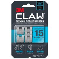 3M CLAW 3PH15M-5ES Drywall Picture Hanger, 15 lb, Steel, Push-In Mounting  4 Pack