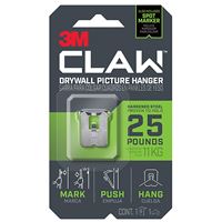 3M CLAW 3PH25M-1ES Drywall Picture Hanger, 25 lb, Steel, Push-In Mounting  4 Pack