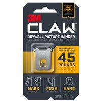 3M CLAW 3PH45M-1ES Drywall Picture Hanger, 45 lb, Steel, Push-In Mounting