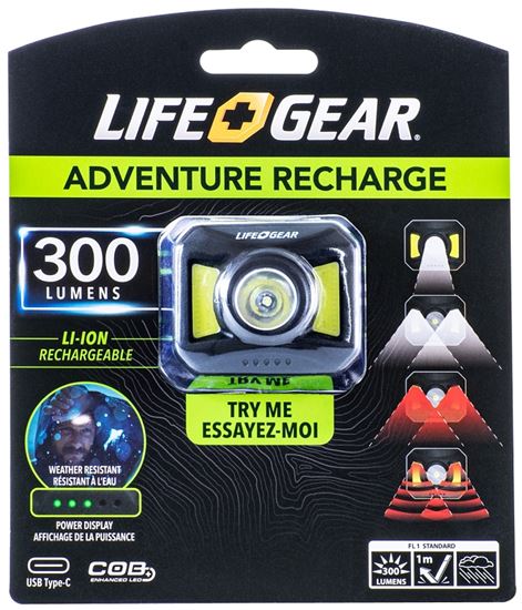 LIFE+GEAR 41-3919 USB Rechargeable Headlamp, 850 mAh, Lithium-Ion, Rechargeable Battery, COB LED Lamp, 300 Lumens