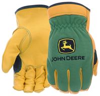 John Deere JD00008-L Driver Gloves Mens, L, Reinforced Thumb, Shirred Elastic Cuff, Deerskin Leather/Spandex
