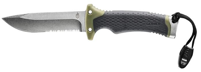 GERBER 31-003941 Ultimate Survival Knife, 4-3/4 in L Blade, Steel Blade, Ergonomic, Textured Handle, Green Handle