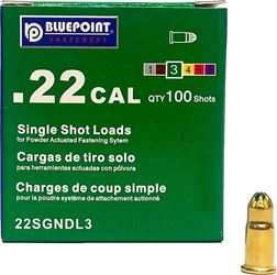 BLUE POINT FASTENERS 22SGNDL3 Low Velocity Single Shot Load, 0.22 Caliber, Power Level: #3, Green Code, 1-Load  100 Pack