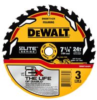 DeWALT ELITE Series DWAW714243PK Circular Saw Blade, 7-1/4 in Dia, 5/8 in Arbor, 24-Teeth