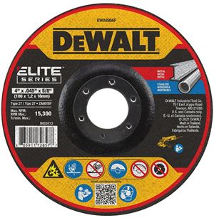 DeWALT ELITE Series DWA8956F Cutting Wheel, 4 in Dia, 0.045 in Thick, 5/8 in Arbor, 60 Grit, Zirconia Alumina Abrasive