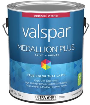 Valspar Medallion Plus 2200 028.0022002.007 Latex Paint, Acrylic Base, Eggshell Sheen, Ultra White Base, 1 gal, Can, Pack of 4