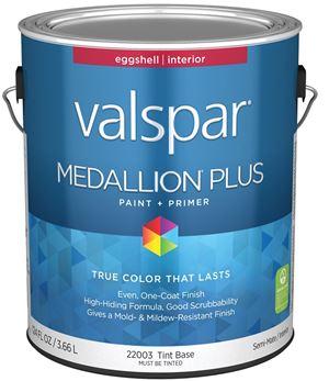 Valspar Medallion Plus 2200 028.0022003.007 Latex Paint, Acrylic Base, Eggshell Sheen, Tint Base, 1 gal, Pack of 4