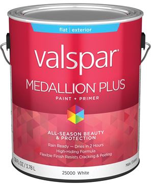 Valspar Medallion Plus 2500 028.0025000.007 Latex Paint, Acrylic Base, Flat Sheen, White Base, 1 gal, Plastic Can, Pack of 4