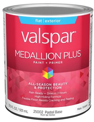 Valspar Medallion Plus 2500 028.0025002.005 Latex Paint, Acrylic Base, Flat Sheen, Pastel Base, 1 qt, Plastic Can