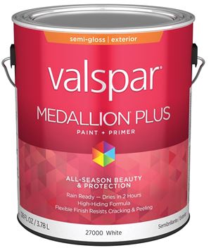 Valspar Medallion Plus 2600 028.0027000.007 Latex Paint, Acrylic Base, Semi-Gloss Sheen, White Base, 1 gal, Pack of 4