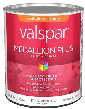 Valspar Medallion Plus 2600 028.0027002.005 Latex Paint, Acrylic Base, Semi-Gloss Sheen, Pastel Base, 1 qt