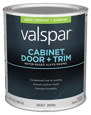 Valspar 8100 028.0081007.007 Cabinet, Door and Trim Paint Enamel, Water Base, Satin Sheen, White Base, 1 gal, Pack of 4