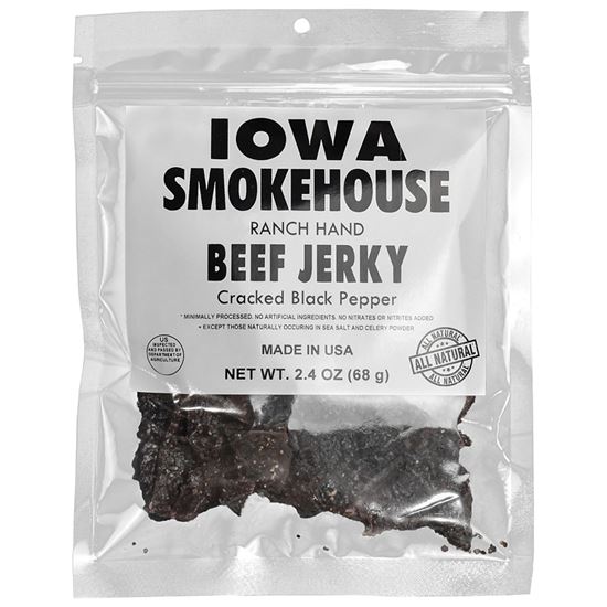 IOWA SMOKEHOUSE is-rh2jp-m Snacks, Beef Jerky Cracked Black Pepper Flavor, 2.4 oz Bag  8 Pack