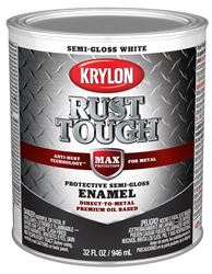 Krylon Rust Tough K09708008 Rust-Preventative Paint, Semi-Gloss Sheen, White, 1 qt, 400 sq-ft/gal Coverage Area  2 Pack