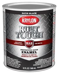Krylon Rust Tough K09707008 Rust-Preventative Paint, Satin Sheen, Black, 1 qt, 400 sq-ft/gal Coverage Area  2 Pack