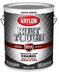 Krylon Rust Tough K09732008 Rust-Preventative Paint, Satin Sheen, White, 1 gal, 400 sq-ft/gal Coverage Area  4 Pack