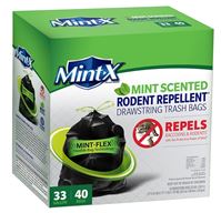 Mint-X MX3335B40F Trash Bag, XL, 33 gal Capacity, Plastic, Black  3 Pack