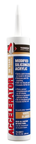 Tower Sealants ACCELERATOR TS-00017 Acrylic Silicone Sealant, White, 7 to 14 days Curing, 40 deg F, 10.5 fl-oz  12 Pack