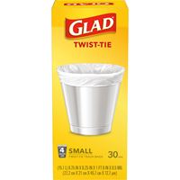 Glad 78817 Trash Bag, S, 4 gal, Plastic, White 