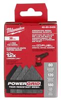 Milwaukee 48-80-5406 Mesh Sanding Sheet, 3-5/8 in W, 3-3/4 in L, 80, 120, 180 Grit, Aluminum Oxide Abrasive, Nylon Backing