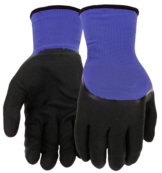WEST CHESTER 93056/L Dipped Gloves, Men's, L, Elastic Knit Wrist Cuff, Nitrile Coating, Polyester Glove, Black/Blue